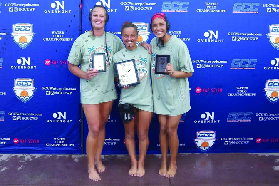 LMU Women's Water Polo Players Ruth Arino Ruiz, Yanah Gerber and Alyssa Barnuevo