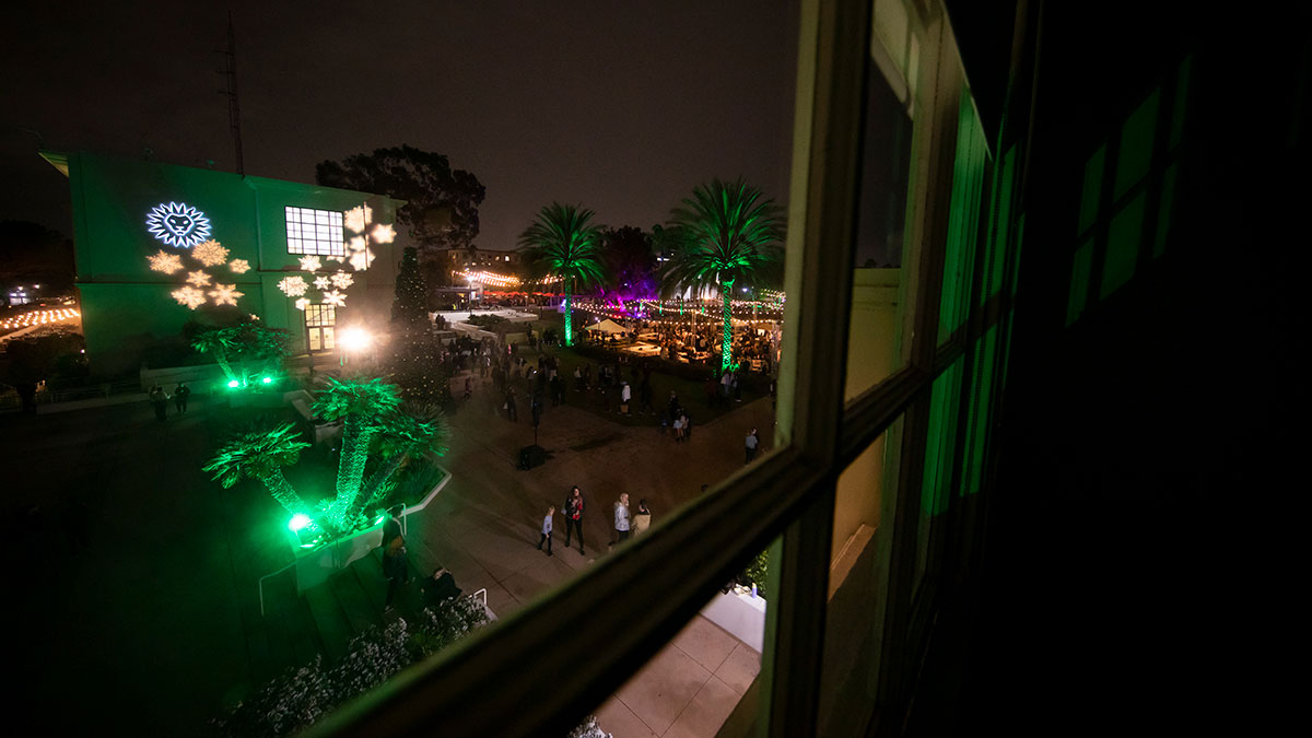 Founders Pavilion and Sunken Garden seen from an upper story of Malone