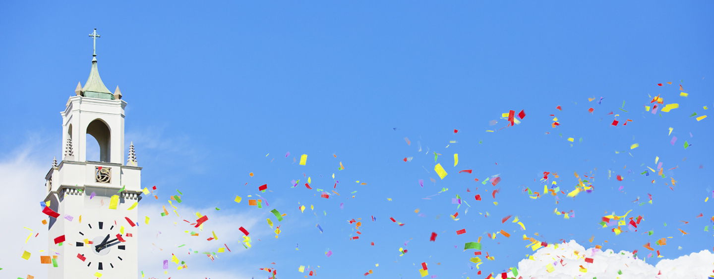 Confetti near the Sacred Heart Chapel tower