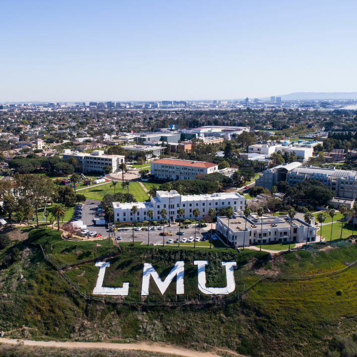 The LMU letters on the bluff seen from above