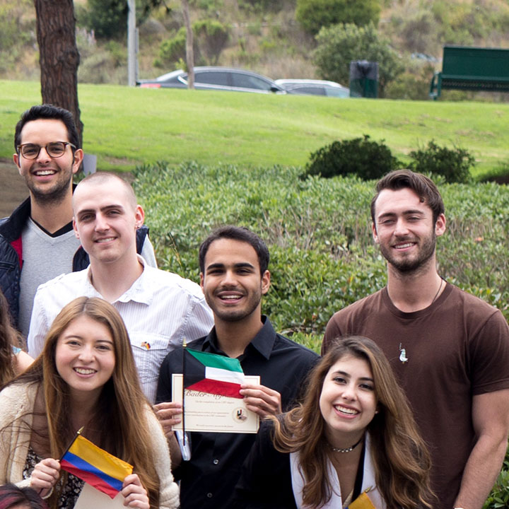 International students standing together for a group shot