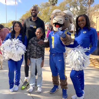 Rams cheerleaders, former player Brandyn Harvey and mascot Rampage at Special Games